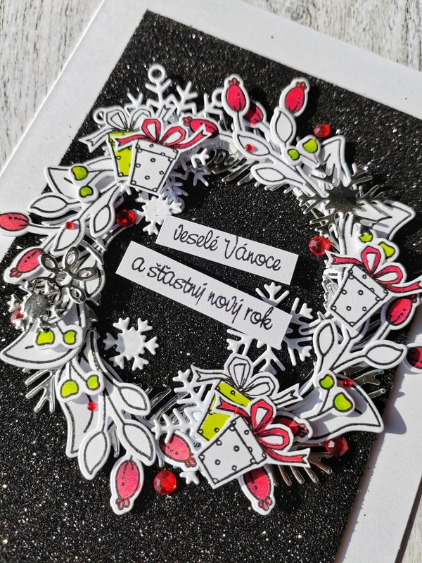 Přání ruční výroba - Vánoční věnec