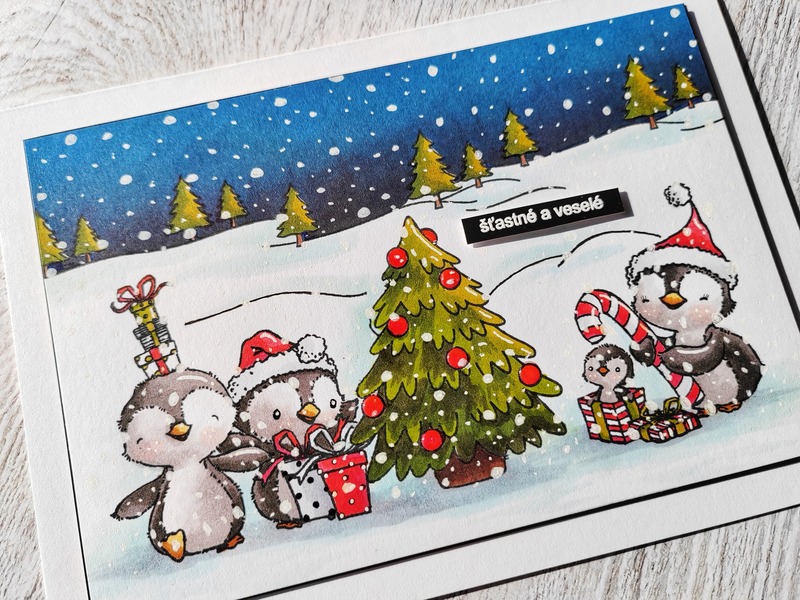 Přání ruční výroba - Vánoční tučňáci