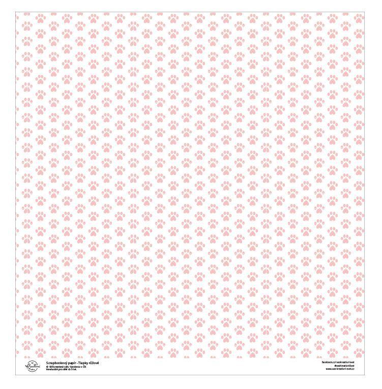Designový scrapbookový papír LEPIKARO (30,5 cm / 190 g) psí tlapky růžová - 1 ks
