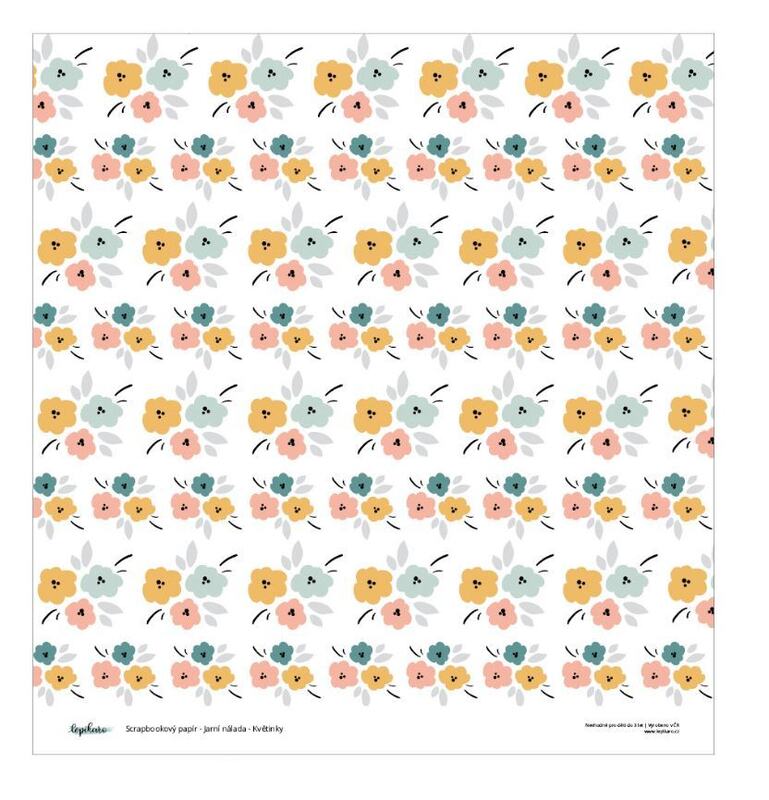 Designový scrapbookový papír LEPIKARO (30,5 cm / 190 g) kytičky - 1 ks