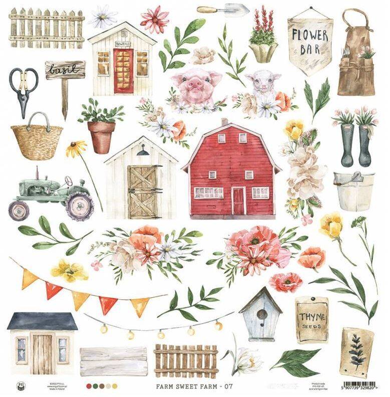 Sada scrapbookových oboustranně potištěných papírů P13 12x12" Farm Sweet Farm - sada 12 listů