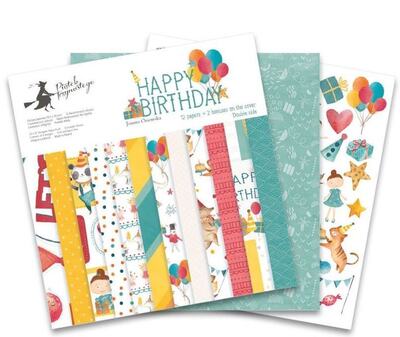Sada scrapbookových oboustranně potištěných papírů P13 12x12" Happy Birthday - sada 12 listů