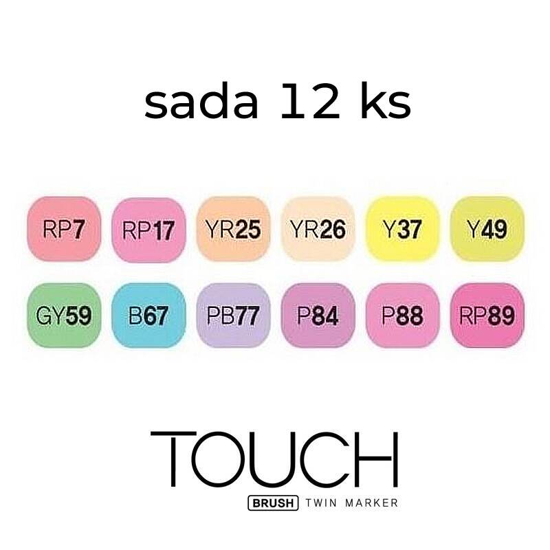 Alkoholové fixy TOUCH Twin Brush Marker 12 ks, pastelové - sada 12 ks