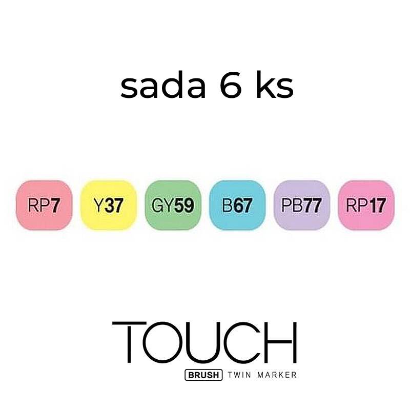 Alkoholové fixy TOUCH Twin Brush Marker 6 ks, pastelové - sada 6 ks