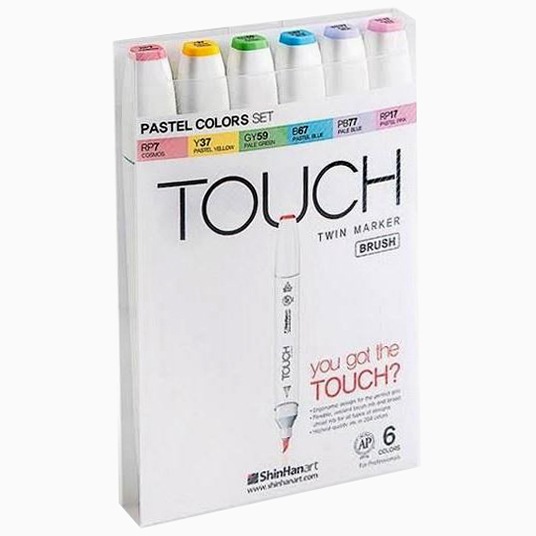 Alkoholové fixy TOUCH Twin Brush Marker 6 ks, pastelové - sada 6 ks