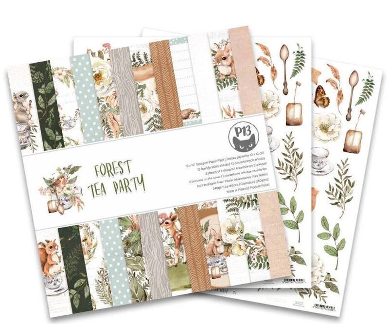 Sada scrapbookových oboustranně potištěných papírů P13 12x12" Forest tea party - sada 12 listů