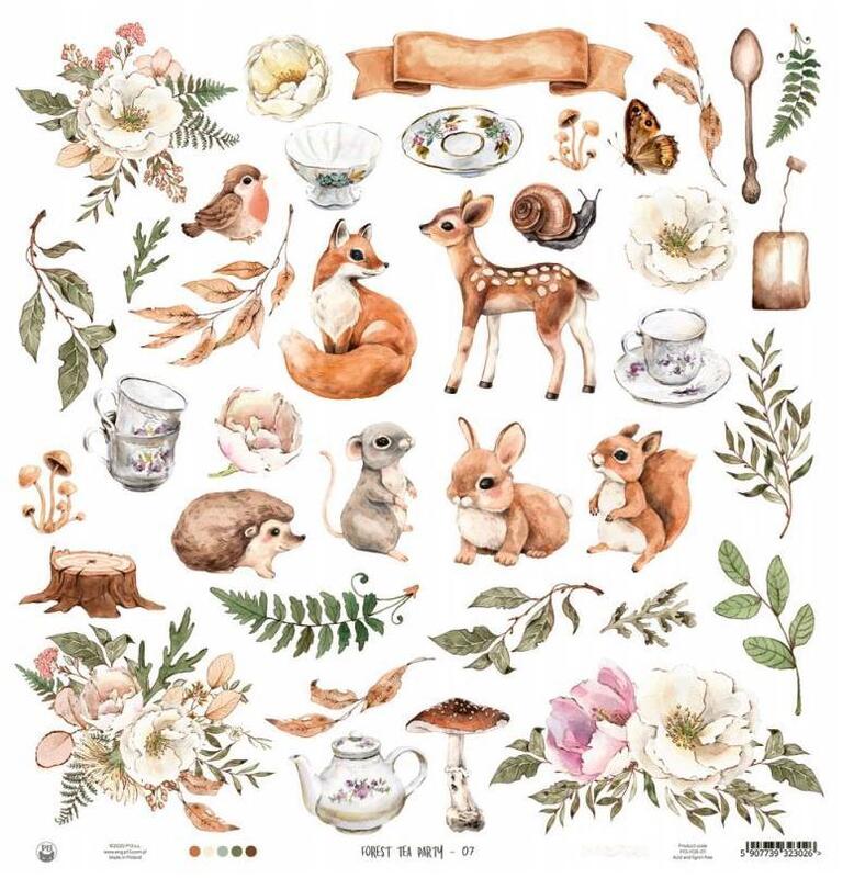Sada scrapbookových oboustranně potištěných papírů P13 12x12" Forest tea party - sada 12 listů