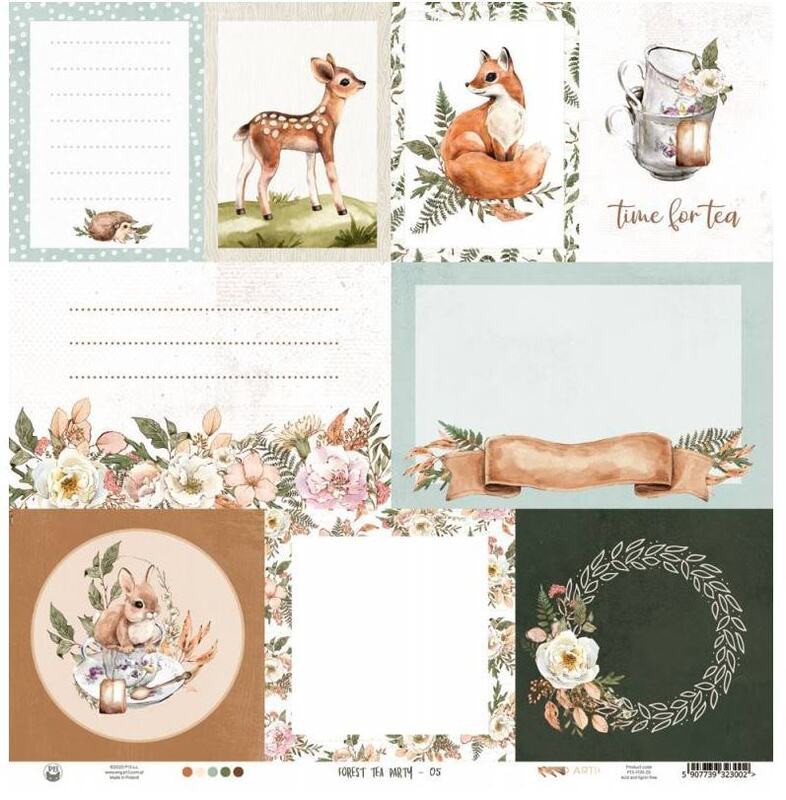 Sada scrapbookových oboustranně potištěných papírů P13 12x12" Forest tea party - sada 12 listů