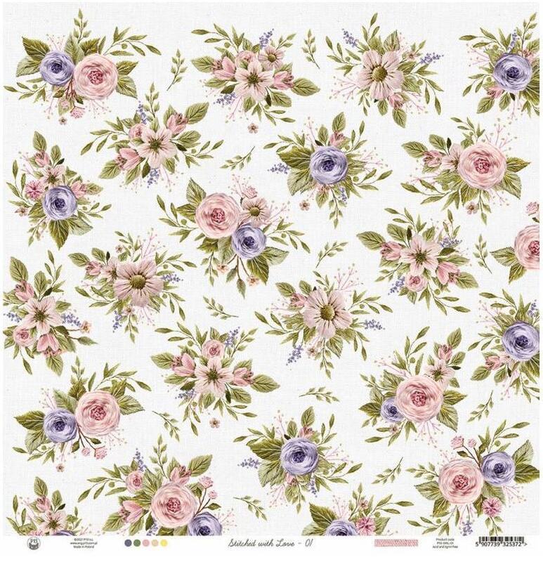 Sada scrapbookových oboustranně potištěných papírů P13 12x12" Stitched with love - sada 12 listů