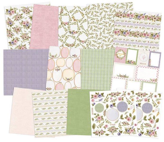 Sada scrapbookových oboustranně potištěných papírů P13 12x12" Stitched with love - sada 12 listů