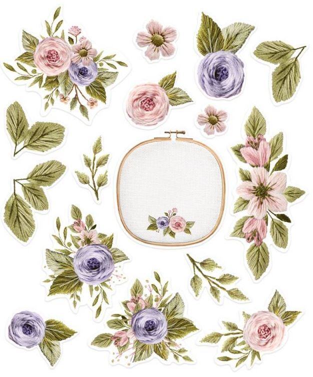 Papírové výseky P13 - Stitched with love - sada 12 ks