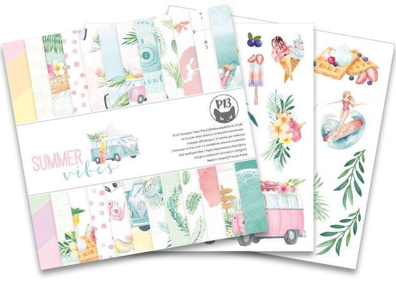 Sada scrapbookových oboustranně potištěných papírů P13 6x6" Summer vibes - sada 24 listů