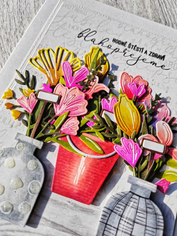 Přání ruční výroba - Kytice ve váze