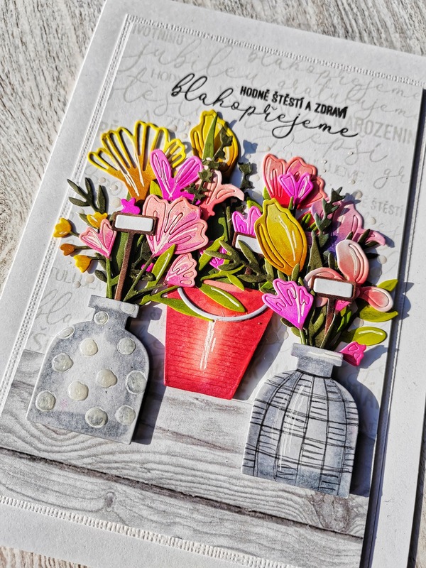 Přání ruční výroba - Kytice ve váze