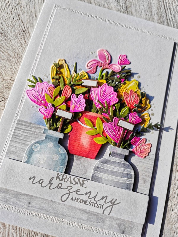 Přání ruční výroba - Kytice ve váze 2