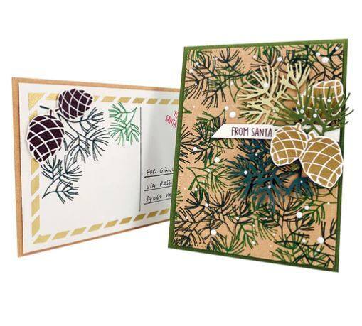 Silikonová razítka MODA SCRAP - Větvičky a šišky borovice - sada 9 ks