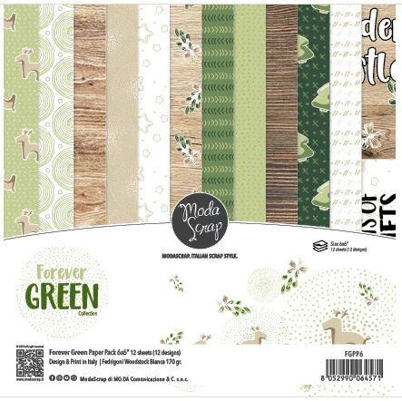 Sada papírů MODA SCRAP 6x6" - Forever green - sada 12 listů