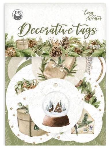 Dekorativní visačky P13 - Cosy Winter - sada 9 ks