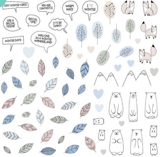 Papírové výseky MODA SCRAP - Winter Time - sada 74 ks