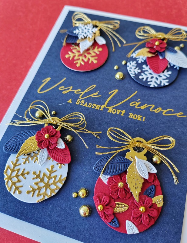 Přání ruční výroba - Vánoční ozdoby modré