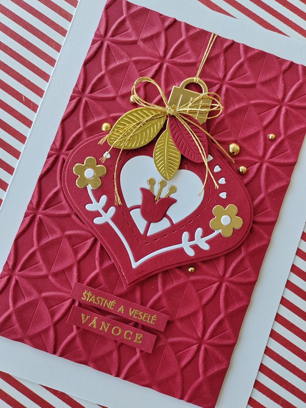Přání ruční výroba - Vánoční ozdoba červená
