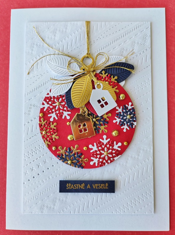 Přání ruční výroba - Vánoční ozdoba bílo-červená