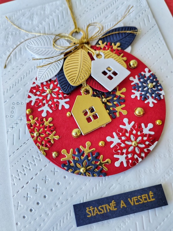 Přání ruční výroba - Vánoční ozdoba bílo-červená
