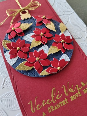 Přání ruční výroba - Vánoční ozdoba zlato-červená - 1 ks