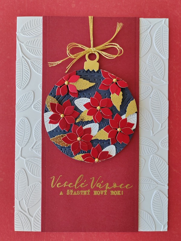 Přání ruční výroba - Vánoční ozdoba zlato-červená - 1 ks
