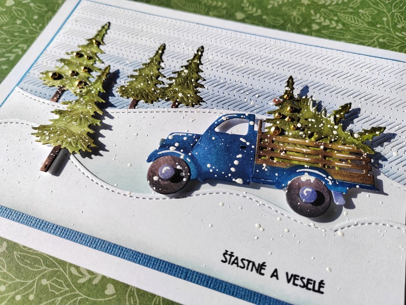 Přání ruční výroba - Vánoční stromky - 1 ks