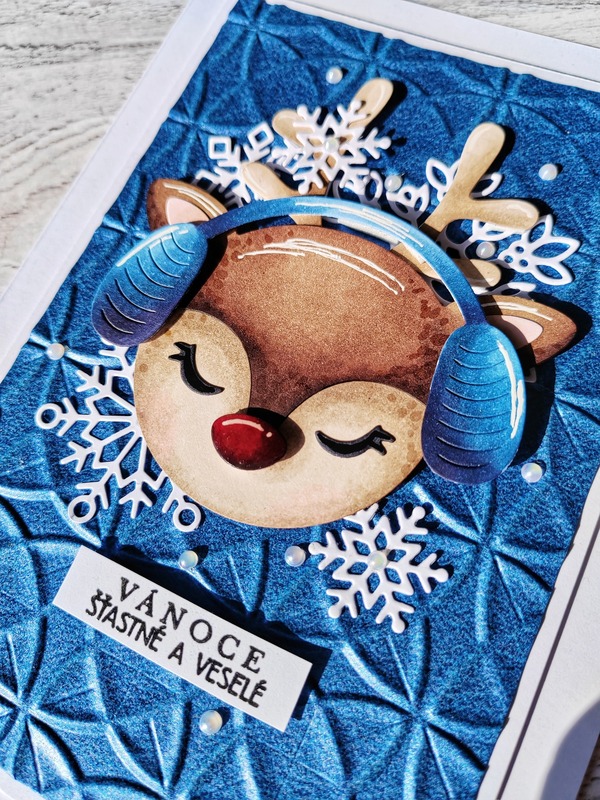 Přání ruční výroba - Vánoční sob modrý
