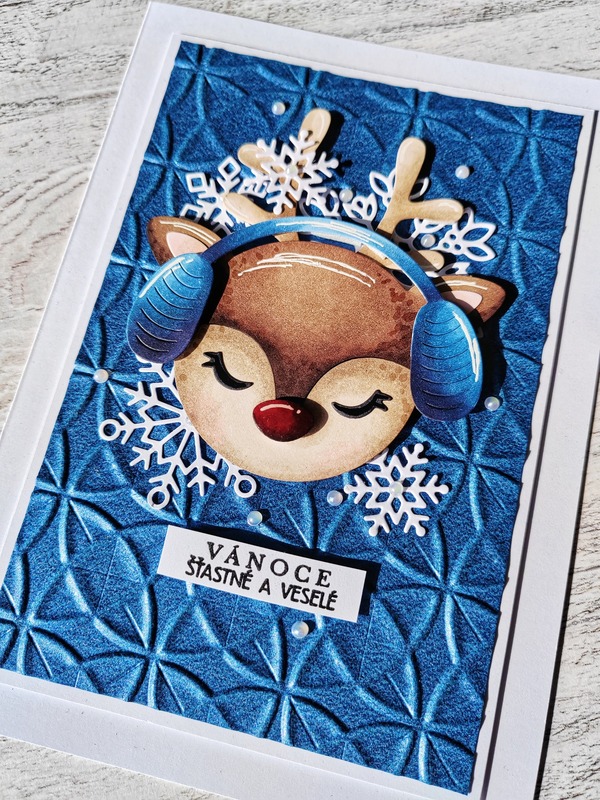Přání ruční výroba - Vánoční sob modrý