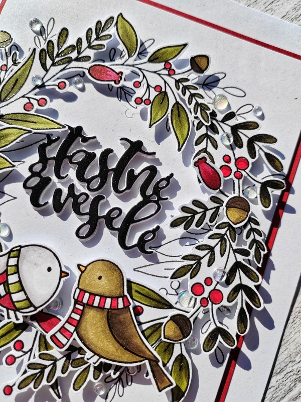 Přání ruční výroba - Věneček ptáčci - 1 ks