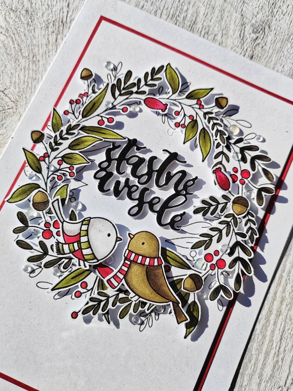 Přání ruční výroba - Věneček ptáčci - 1 ks