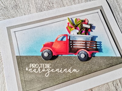 Přání ruční výroba - Auto červené - 1 ks