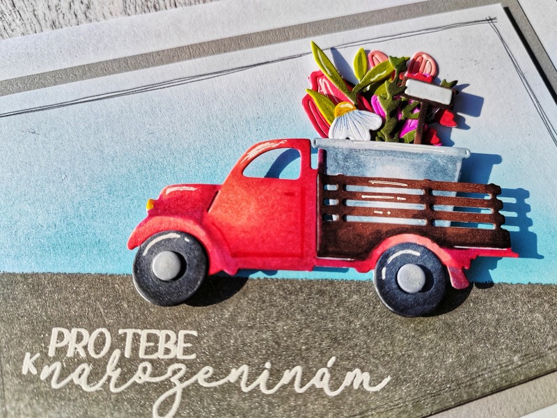 Přání ruční výroba - Auto červené - 1 ks