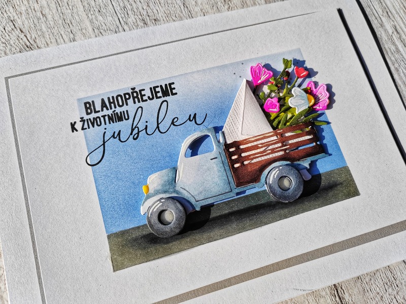 Přání ruční výroba - Auto modré