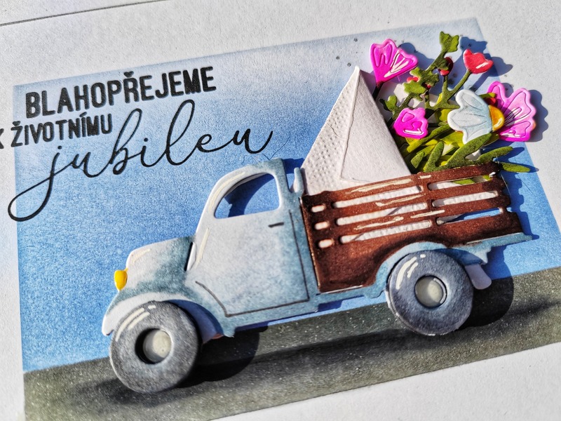 Přání ruční výroba - Auto modré