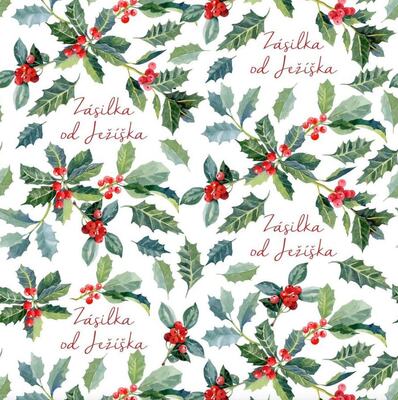 Vánoční balicí papír 70 x 100 cm - Vánoční cesmína - 1 arch