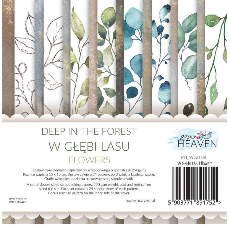 Sada oboustranně potištěných papírů PAPER HEAVEN 6x6" - Deep in the Forest_Flowers - sada 24 listů