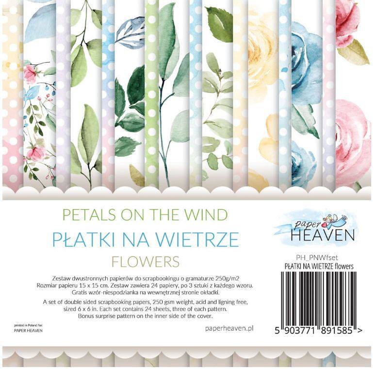 Sada oboustranně potištěných papírů PAPER HEAVEN 6x6" - Petals on the Wind_Flowers - sada 24 listů