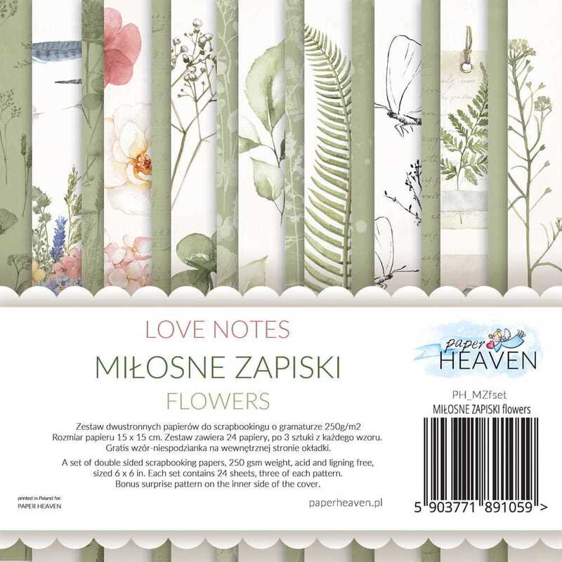 Sada oboustranně potištěných papírů PAPER HEAVEN 6x6" - Love Notes_Flowers - sada 24 listů