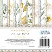 Sada oboustranně potištěných papírů PAPER HEAVEN 6x6" - Woman in gold_Flowers - sada 24 listů