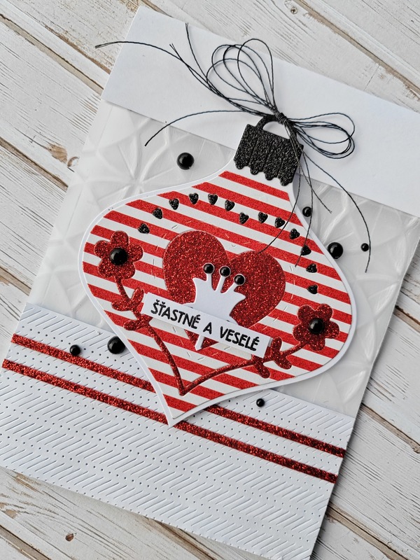 Přání ruční výroba - Ozdoba červeno-bílá
