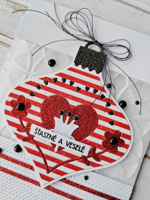 Přání ruční výroba - Ozdoba červeno-bílá