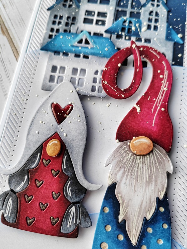 Přání ruční výroba - Vánoční skřítci městečko