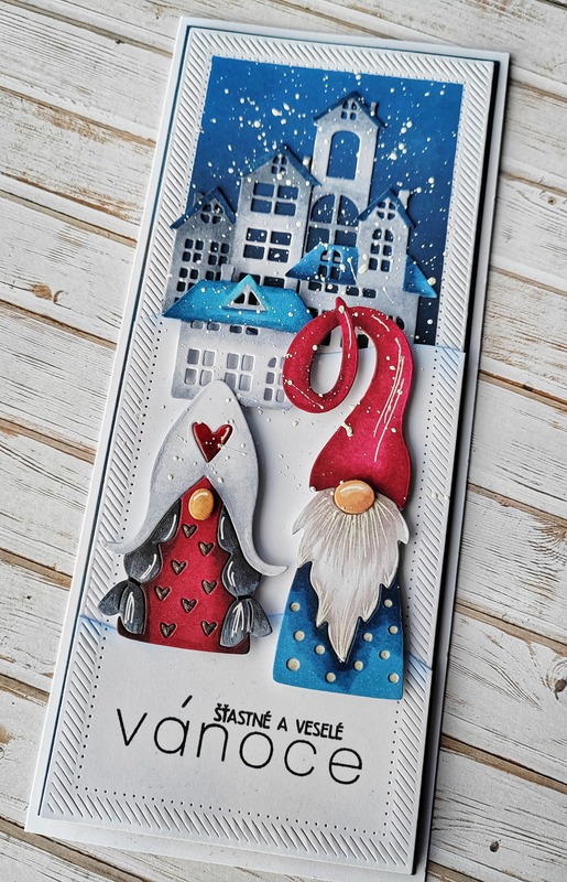 Přání ruční výroba - Vánoční skřítci městečko