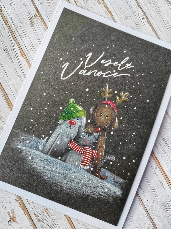 Přání ruční výroba - Zvířátka v noci