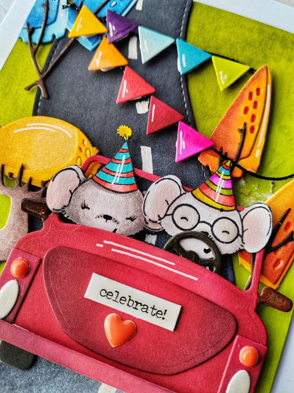 Přání ruční výroba - Myšky na výletě - 1 ks