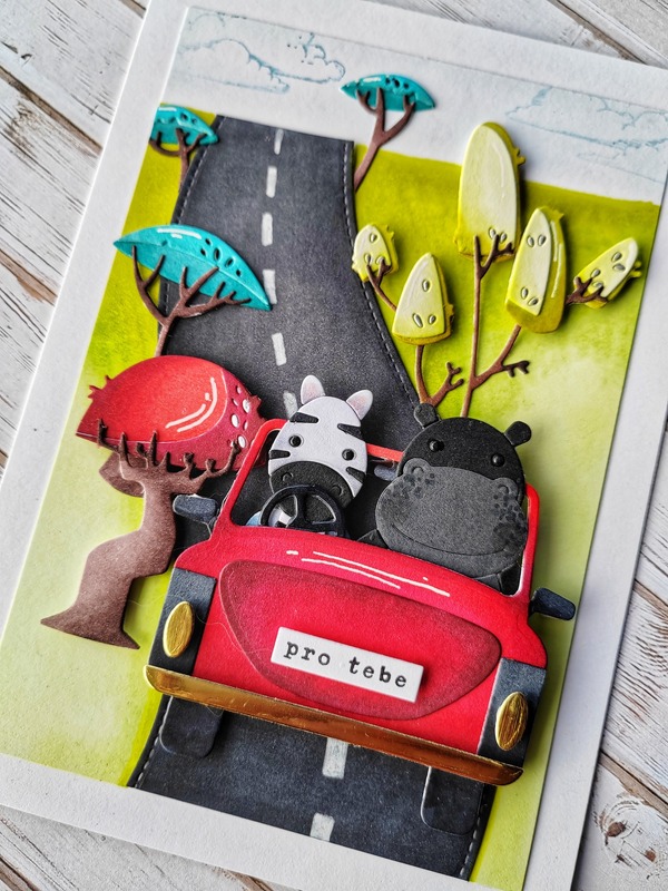 Přání ruční výroba - Zebra a hroch na výletě